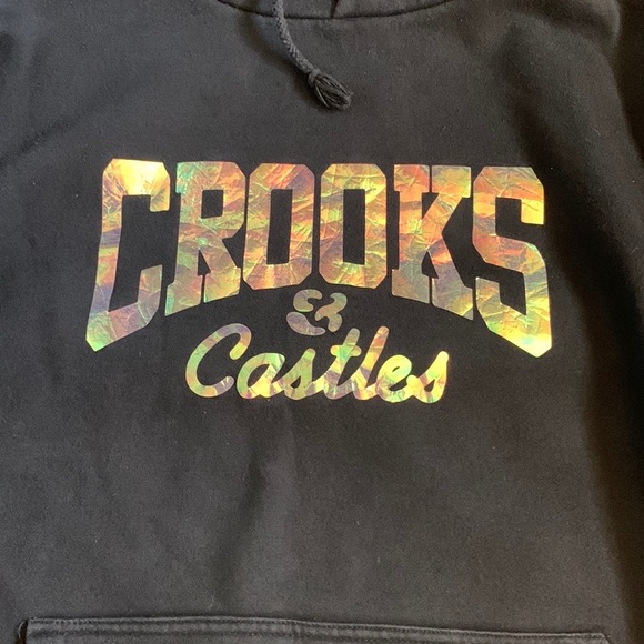 Crooks & Castles Pullover Hoodie Sweater Black with Gold Colour Lettering Sz Sm - Picture 3 of 6